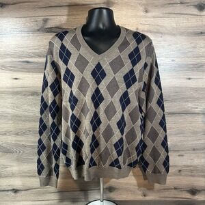 Brooks Brothers Sweater Mens Large Merino Wool Argyle VNeck Golf Pullover Jumper